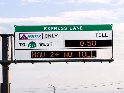 Express Lanes FasTrak highway sign.